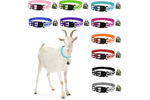 GINDOOR 10 Pack Reflective Goat Collar with Crisp Bells,Adjustable Nylon Sheep Collar with Anti-Lost Grazing Copper Bell Quick-Release Buckle for Farm Livestock Goat Sheep Cow