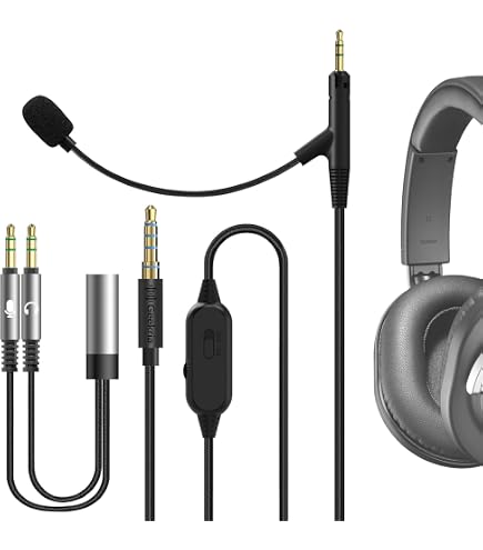 GEEKRIA QuickFit Cavo Audio Con Microfono Per B&O H95/HX/Portal/H9/H8i - 3.5mm Con Controllo Volume, Grigio 5.6ft - 2