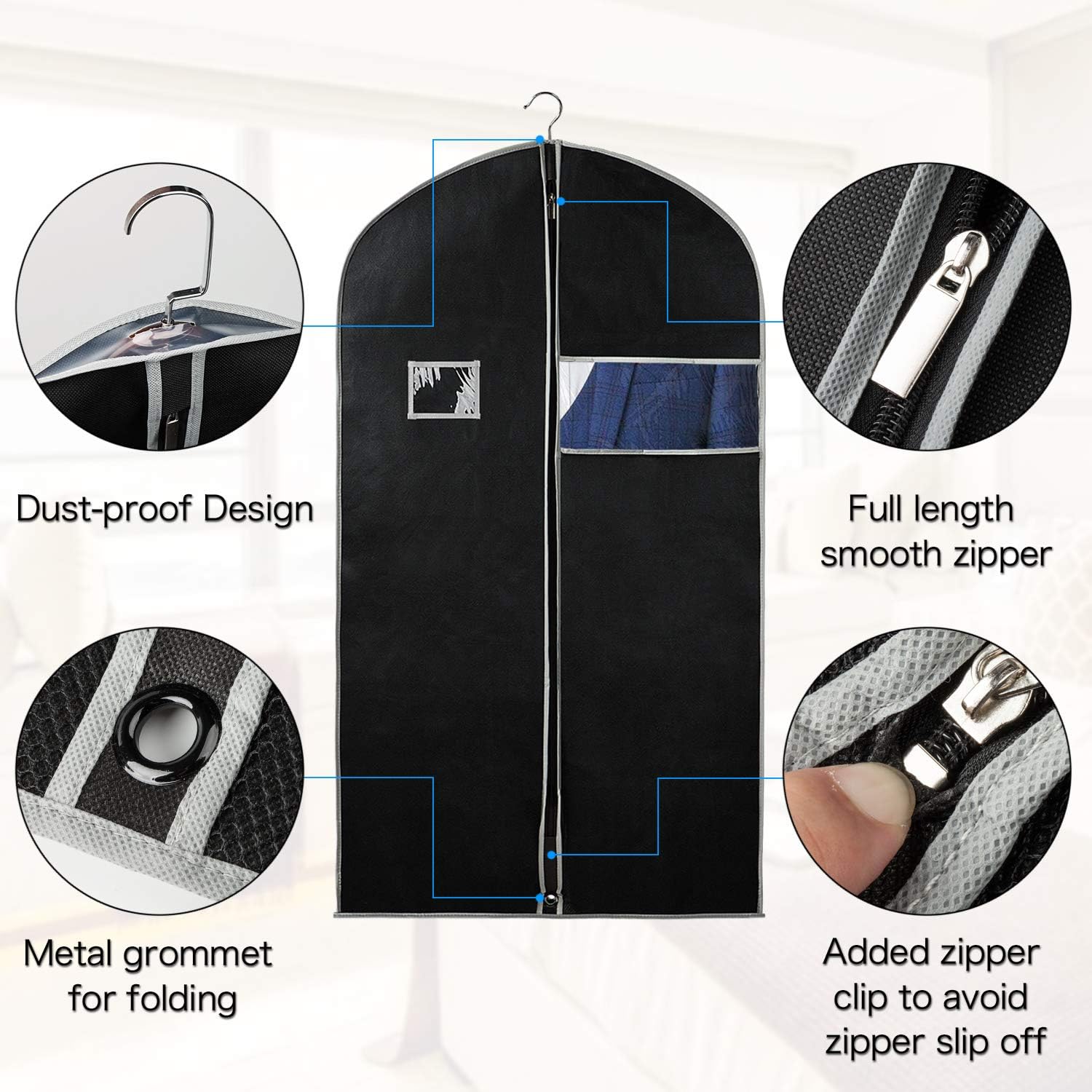 Syeeiex Clothes Cover Protector Bags with Transparent Window NonWoven