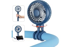 HandFan 4000mAh Battery Operated Stroller Fan Flexible Tripod Clip on Fan with 4 Speeds and Rotatable Max 31Hrs Handheld Personal Fans for Crib Car Seat Bike Treadmill (Blue)
