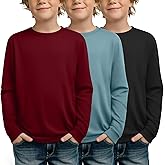 LessonZoo 3 Pack Long Sleeve Shirts for Boy Crewneck Youth Undershirts Loose Kids Tops Winter Fall Basic Tee Pullover
