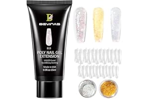 BEVINAS Poly Nail Gel Kit Glitter Poly Gel Nail Colors Dual Nail Forms Gold Silver Sequins (POLY GEL 02)