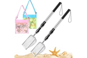 POILKMNI New Upgraded 2 Pcs Shark Tooth Sifter with Seashell Bags, Beach Sand Sifter, Sand Scoop Shell Scooper for Beach Scoop Shovel Sifter Tool for Picking Up Shells, Shark Tooth Sifter Dipper