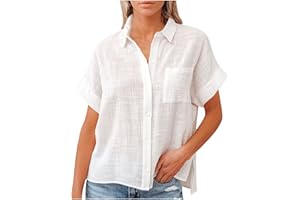 MaMiDay Linen Shirts for Women Short Sleeve Button Down Summer Collar Shirt Breathable Casual Loose Fit Dressy Blouses S-5XL