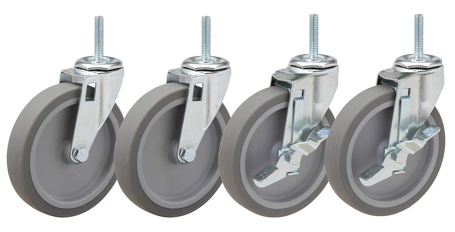 5" Caster Set of Four 3/816x11/2" Threaded Stem Mount with Brakes