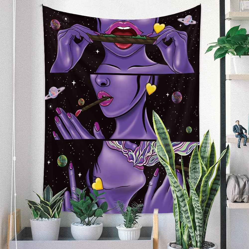 Tapestries - Trippy Tapestry Weed Tapestry for Stoners Trippy Weed Decor Marijuana Cannabis Tapestry Trippy Smoking Tapestry Hippie Hippy Tapestry for Bedroom Trippy Room Decor Weed Wall Poster Accessories 48x36 Inches