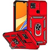 Tothedu Case for Xiaomi Redmi 9C/Redmi 10A/Redmi 9C NFC/Redmi 9 Activ Case with Slide Camera Cover, Built-in 360° Rotate Ring Kickstand Magnetic Shockproof Phone Cover for Xiaomi Redmi 10A Red