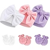 BQUBO Newborn Girls Hats Baby Hat and Mittens Set Infant Caps Bow Hospital Beanie with No Scratch Mittens for Baby Boys Girls