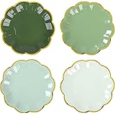 AimFun Sage Green Party Plates Gradient Green Dessert Paper Plates 7inch Gold Foil Scalloped Edge Disposable Cake Plates for Birthday Bridal Baby Shower Wedding Party Supplies (24)