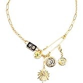 ORIGENCE Charm Necklace for Women Chunky Gold Plated Paperclip Chain Amulet Evil Eye Jewelry Coastal Cowgirl Cowboy Necklace Gold Western Cowboy Hat Boot Necklaces for Women