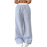 Spriolim Womens Striped Pants Wide Leg Elastic High Waisted Boxer Pants Lounge Pajama Casual Trousers with Pockets