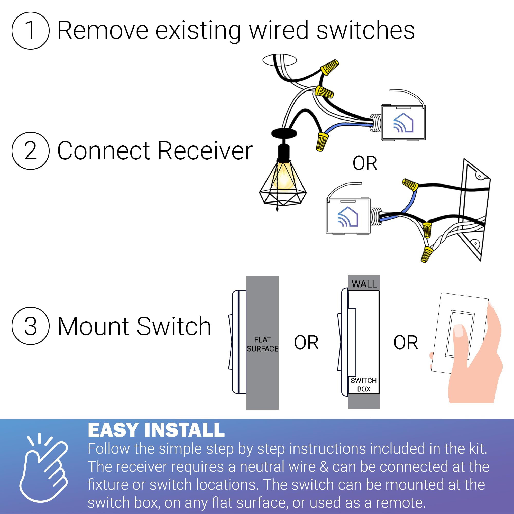 Mua RunLessWire Kinetic Wireless Light Switch Kit, No Batteries Wires ...