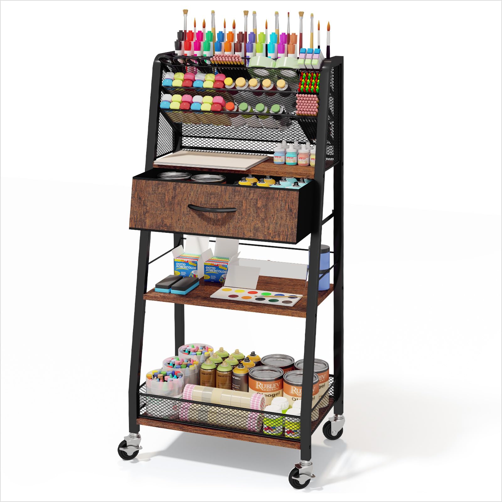 Photo 1 of Homsorout 3 Tier Rolling Cart - Metal Utility Cart with Storage Drawer and Wheels, Versatile Art & Craft Organizer for Home, Office, or Studio - Ideal for Storing Brushes, Paints, and Supplies
