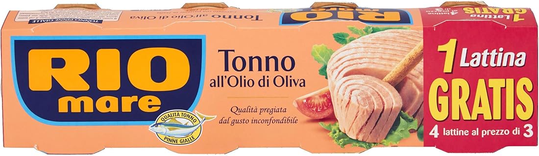 Rio mare, tonno all`olio di oliva, qualità pinne gialle, 3+1 lattine da 120 g