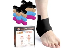 Kinesiology Tape for Ankle, KTQUICK 12 Count Ankle Tape Precut, Original Cotton Waterproof & Breathable, Enhance Elastic Kinesiology Athletic Tape for Ankle Support and Muscle to More Sports (Black)