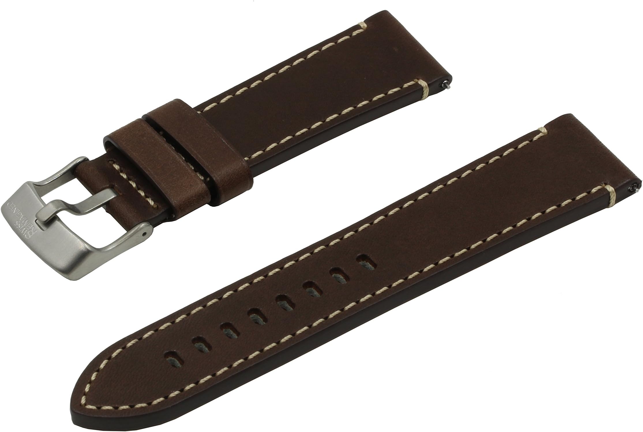 Quick Release Real Leather Hypoallergenic Watch Band Strap with Titanium Buckle - Brown