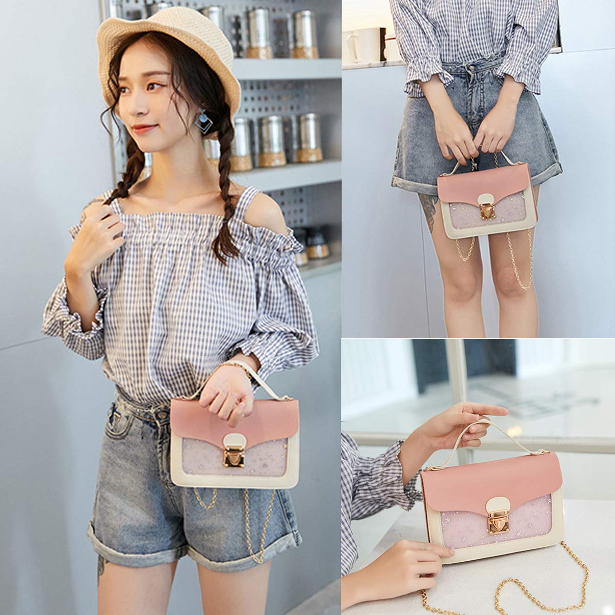 Umhängetasche Klein Damen Schultertasche Handy Umhängetasche Handytaschen Geldbörse Handtaschen Mode Shoulder Bag Crossbody Tasche für Damen Frauen Mädchen Kinder(Rosa Damen Kleine Umhängetasche)