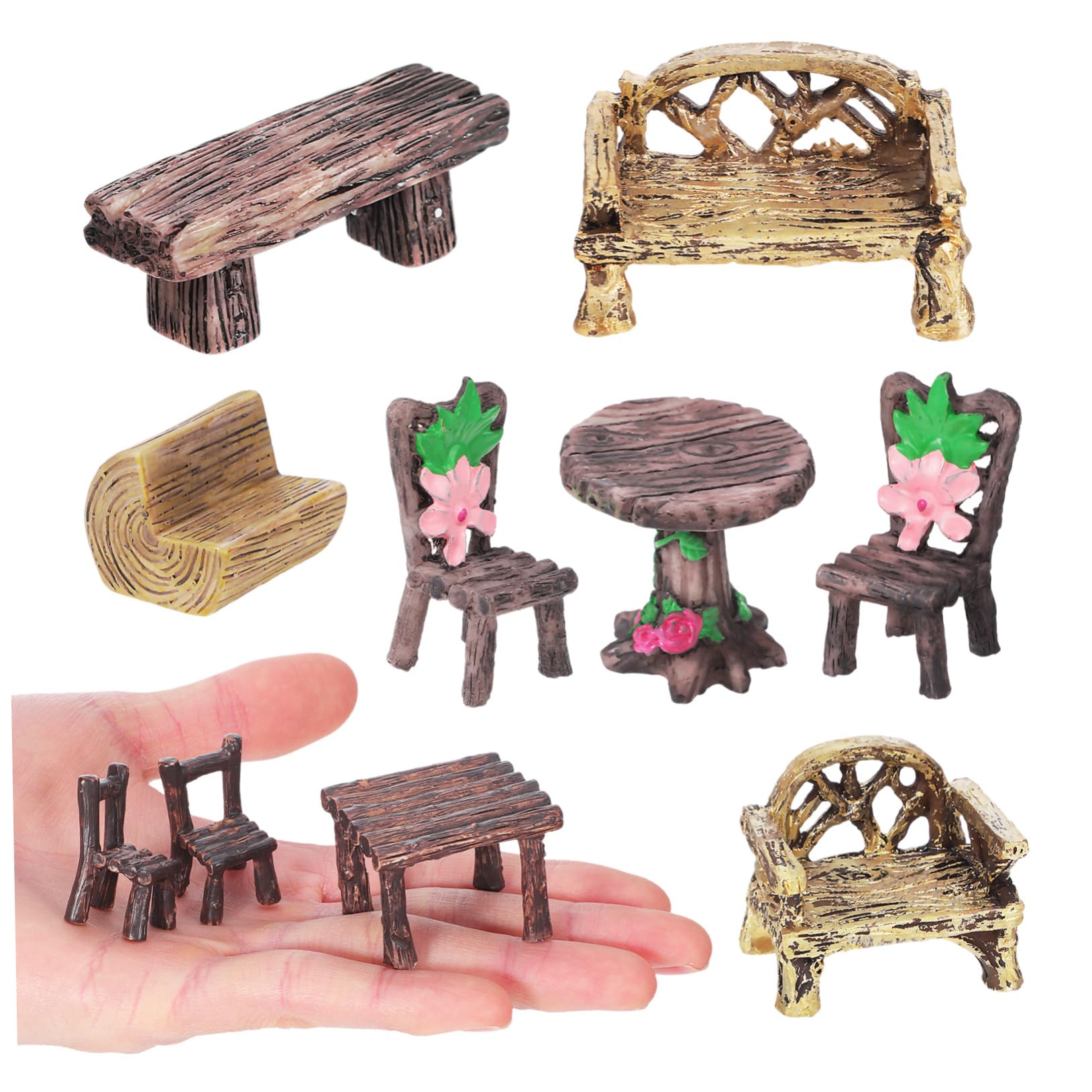 FUTUREORYY 10pcs Miniature Garden Furniture Miniature Table and Chairs Set Tiny Resin Micro Landscape Accessories Rustic Dollhouse Ornament for Mini Fairy Gardens Landscapes