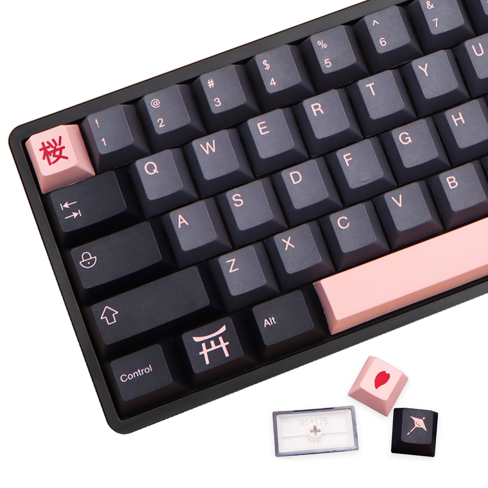 MOLGRIA Keycaps 136 Set Night Sakura for Full Sized Keyboard, Custom PBT Cherry Profile Key Caps with Keycap Puller for Cherry MX 104/87/68/61 60 Percent ANSI/ISO Layout Keyboard