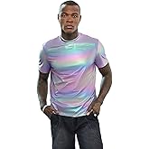 WDIRARA Men's Ombre T Shirt Holographic Metallic Short Sleeve Round Neck Casual Tee Top