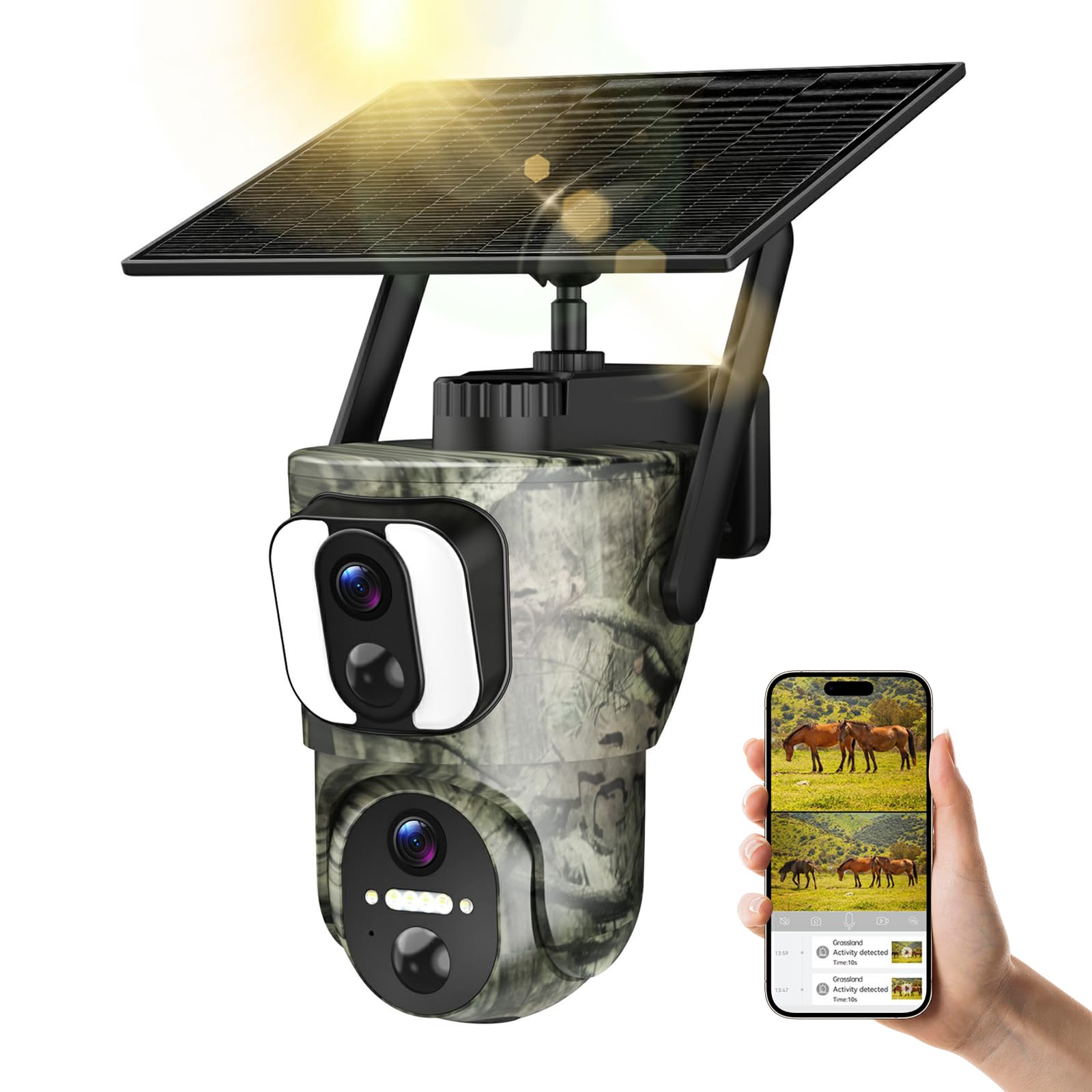 Photo 1 of AMOROM 4G LTE Cellular Camera, 2K 360° Solar Camera Outdoor with Dual Lens, Built-in SIM Card, Full Color Night Vision, IP65 Waterproof, Remote Access, No WiFi Needed