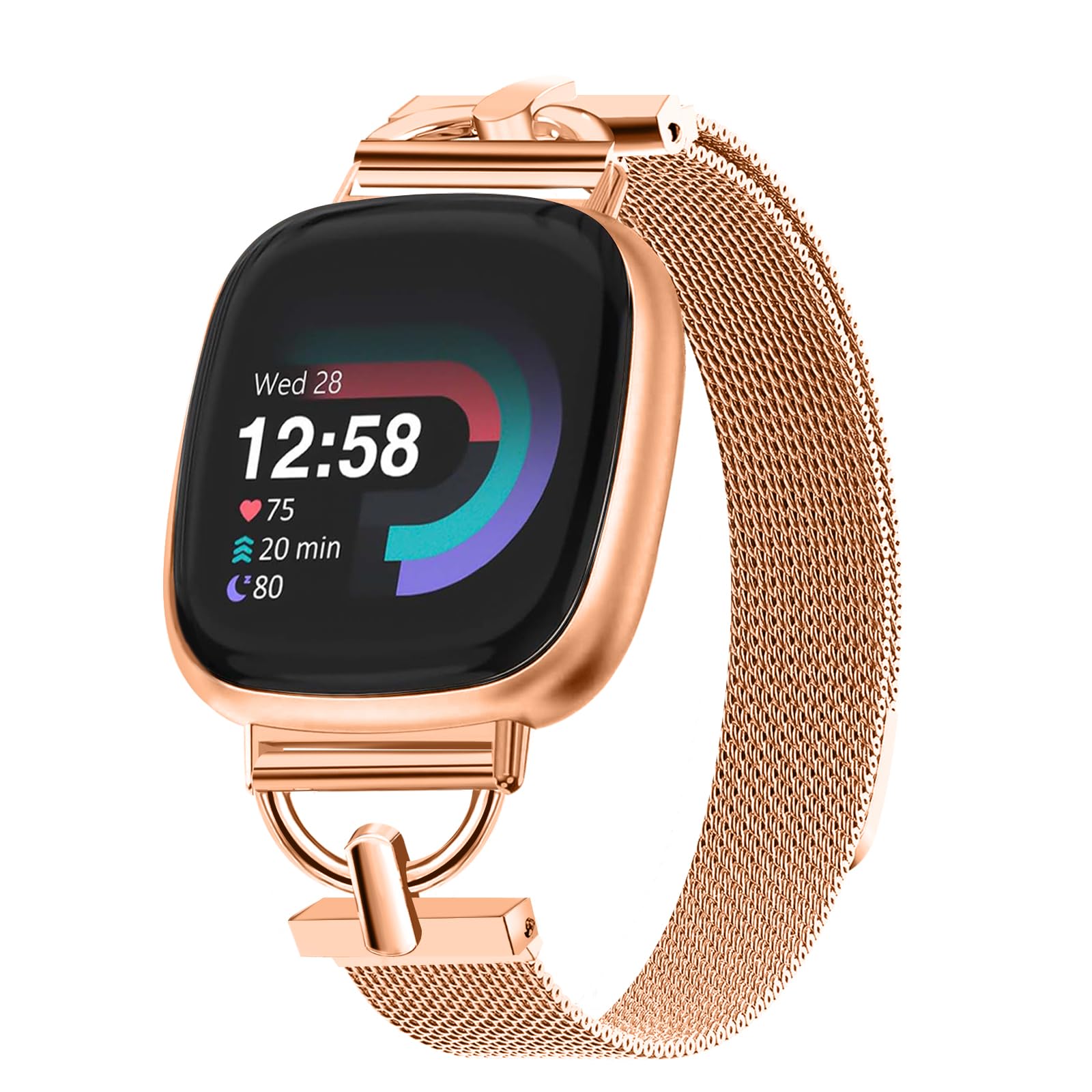 HAYONLIY Magnetic Straps Compatible for Fitbit Versa 4/Fitbit Versa 3/Fitbit Sense 2/Fitbit Sense, Mesh Stainless Steel Thin Strap, Adjustable Replacement Wrist band for Women Dressy