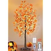 Remote Control&Timer - Fall Decor 5 Ft Artificial Lighted Prelit Maple Tree Fall Decorations for Home,3D Pumpkin Lights 81 Warm White LEDs 8 Mode/USB Plug Porch Party Indoor Outdoor Thanksgiving Decor