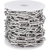Pandahall 16.4 Feet 304 Stainless Steel Paperclip Chains Necklace 17x7.4x1.6mm Unwelded Strong Oval Cable Chains Links with Spool for Jewelry Making