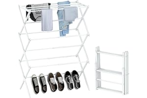 STARLATTA Clothes Drying Rack Foldable, 3-Tier Laundry Drying Rack Clothing Use for Indoor & Outdoor Antirust Foldable Drying Racks White 14" D x 28.7" W x 41" H