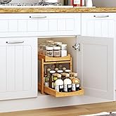 Bamboo Under Sink Organizer and Storage, 1 Pack Pull Out Cabinet Organization, 2 Tier Vertical Slide Out Undersink Storage Shelf, Multi-Purpose Organizer Shelves for Kitchen Bathroom Medicine