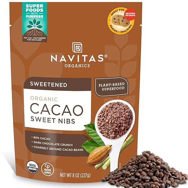NAVITAS ORGANICS CACAO SWEET NIBS 8OZ. BAG, 56 SERVINGS — ORGANIC, NON-GMO, GLUTEN-FREE