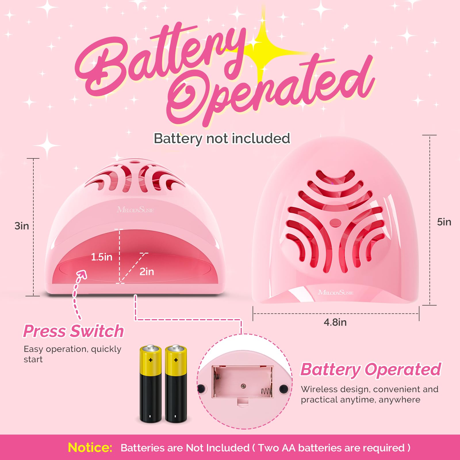 MelodySusie Portable Kids Nail Dryer, Mini Nail Fan Quick Nail Dryer for Regular Polish Manicure Tool, Safe for Hands, Skin, Children's Gift, Great Gift for Girls