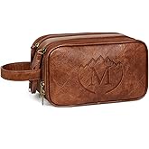 MaqSacion Travel Toiletry Bag for Men,Mens Shaving Bags for Toiletries,Men's Toiletry Travel Bag Leather,Personalized Travel Essentials,Birthday Gifts For Men,Brown- M