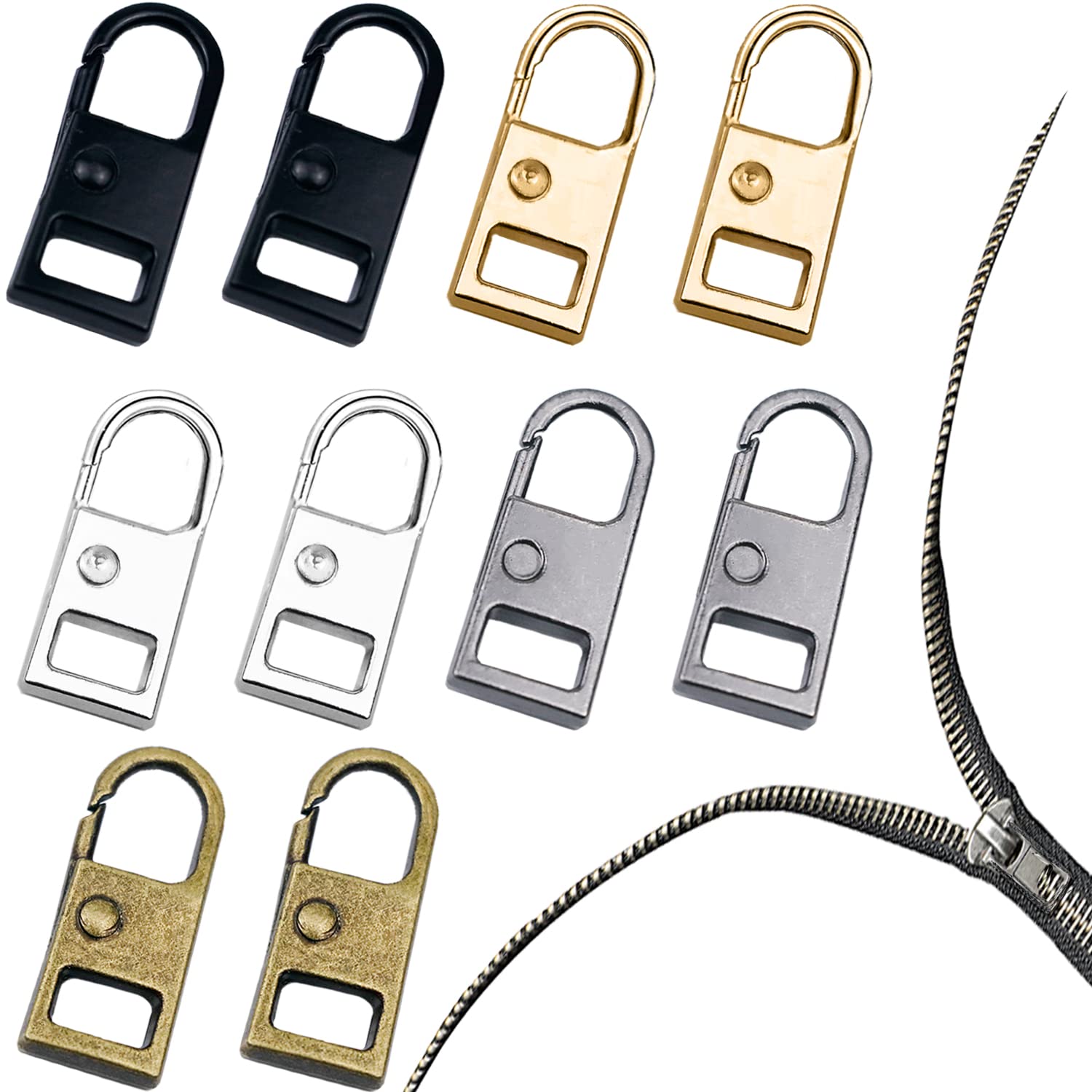 Photo 1 of 10 PCS Zipper Pull Replacement, Repair Kit Zipper Slider, Metal Fix Zipper Handle, Detachable Zipper Pull Tabs for Luggage Clothing Jacket Backpacks Coat Boots (Black, Silver, Gold, Gun Black, Bronze)
