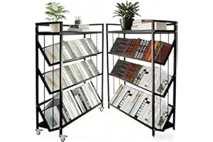 MYUTHDT Mobile Book Cart, Rolling Library Cart with Shelves (Black, 4-Tier)