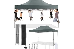 COBIZI 10x15 Pop Up Canopy Without Sidewall,Heavy Duty Canopy UPF 50+ All Season Wind Waterproof Commercial Outdoor Wedding Party Tents for Parties Gazebo with Carry Bag(10 x 15 ft Gray)