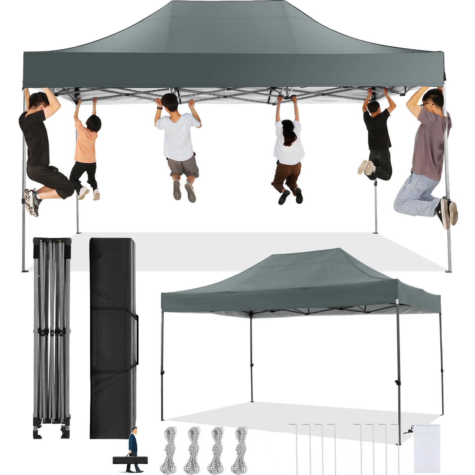 Photo 1 of COBIZI 10x15 Pop Up Canopy Without Sidewall,Heavy Duty Canopy UPF 50+ All Season Wind Waterproof Commercial Outdoor Wedding Party Tents for Parties Gazebo with Carry Bag(10 x 15 ft Gray)