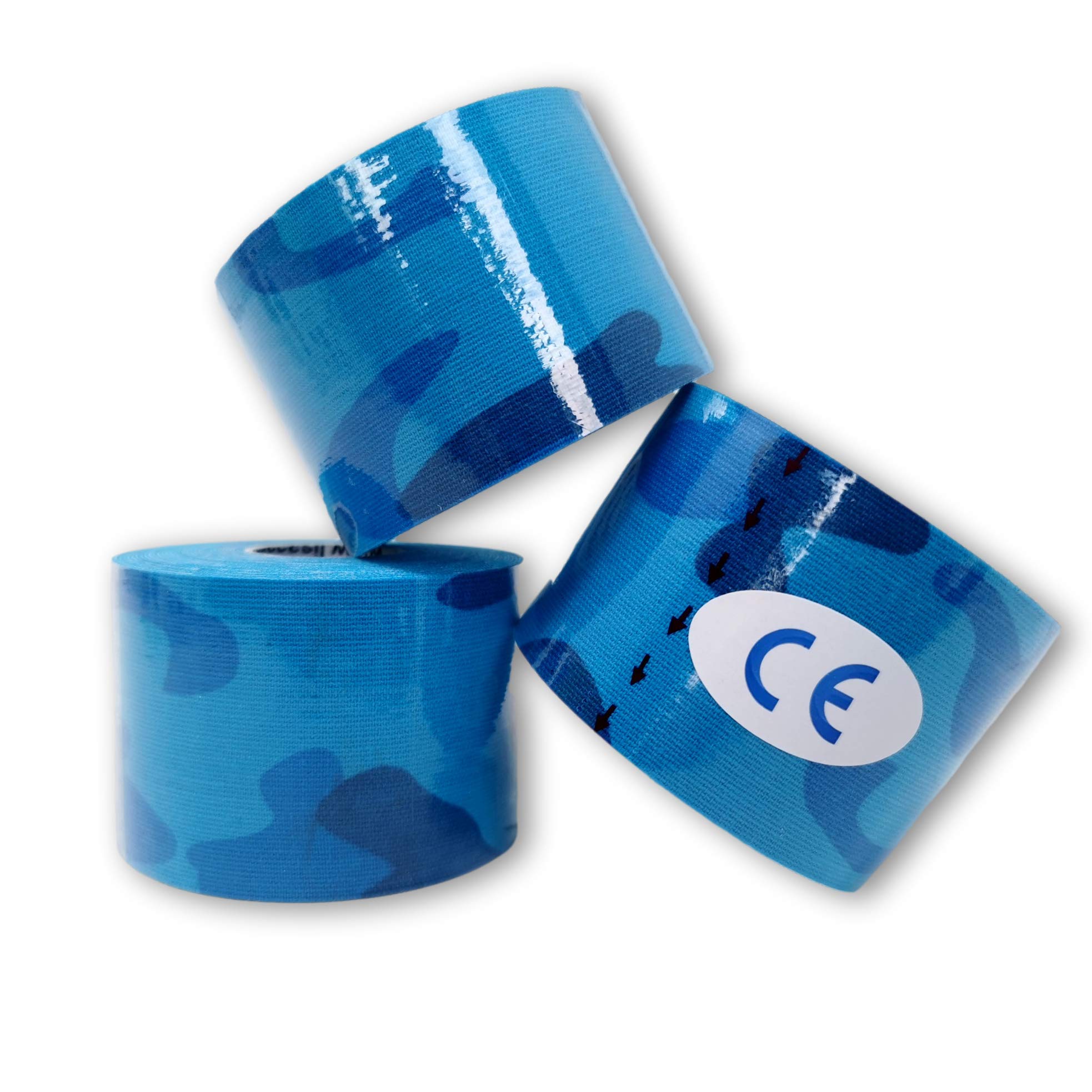 LisaCare Kinesiology Tape Sports Tape Set of 3 Camouflage Blue Latex- 5 cm x 5 m Roll
