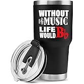Panvola Without Music Life would B Flat Vacuum Insulated Tumbler Music Teacher Gifts Musicians Choir Director Pianist Guitarist Travel Mug With Lid Straw (30 oz)