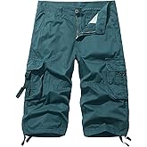 AOYOG Men's Cargo Shorts 3/4 Cotton Relaxed Fit Below Knee Capri Cargo Pants