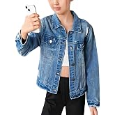 WDIRARA Girl's Jean Jacket Ripped Flap Button Front Collared Denim Jackets | Long Sleeve, Pocket, Spring Fall Outfit, Basic