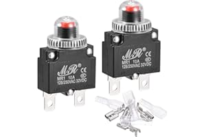 MECCANIXITY Circuit Overload Protector Kit 10A AC125/250V DC32V Push Button Thermal Circuit Breaker with Waterproof Caps 2 Se