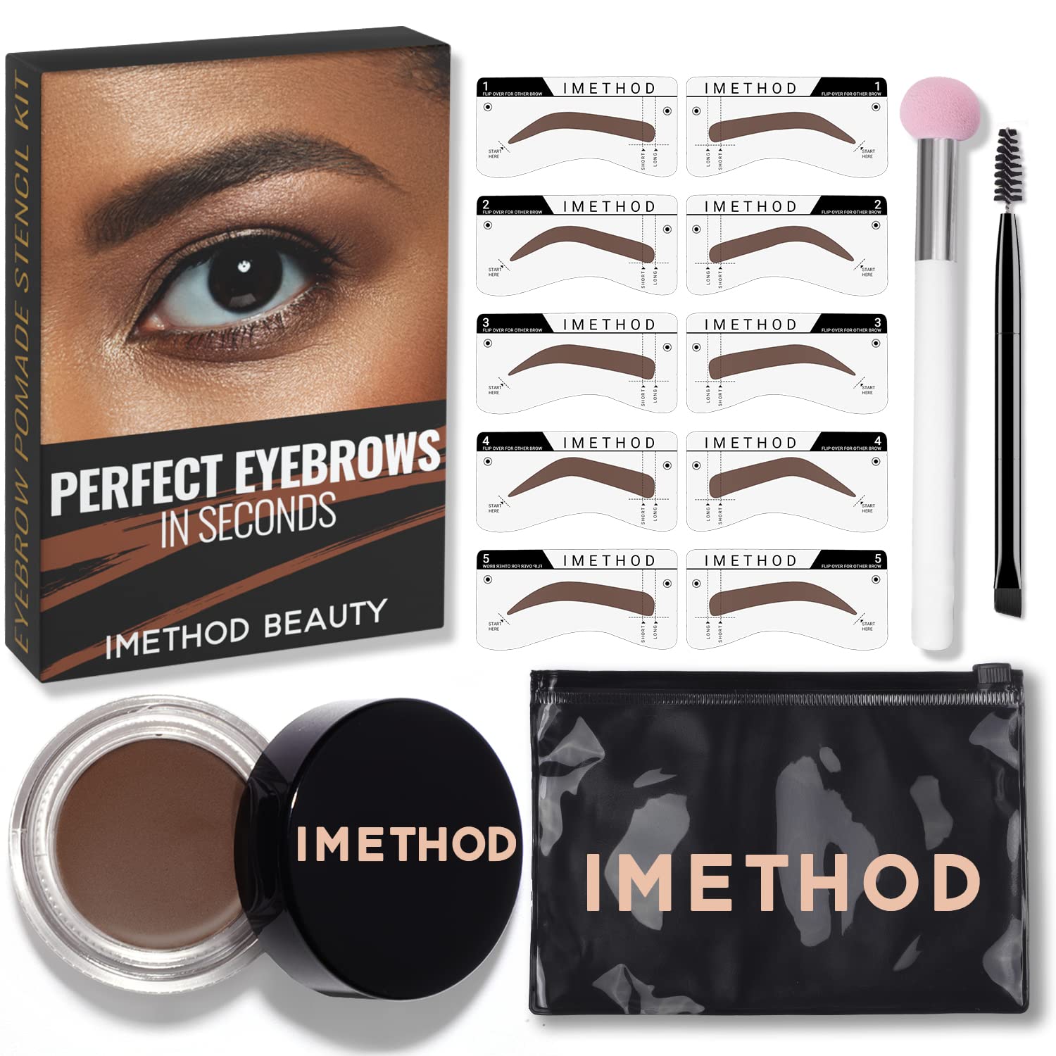 iMethod Eyebrow Stamp and Eyebrow Stencil Kit - Eye Brow Stamping Kit, Brow Stamp Kit, Brow Stencil and Stamp Kit, Brow Trio Eyebrow Kit, Perfect Bushy Eyebrows, Brown — image 1