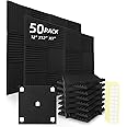 50 Pack BLACK Acoustic Panels Studio Foam Wedges 1" X 12" X 12"Sound-proofing,Sound Absorption (50pcs, Black)