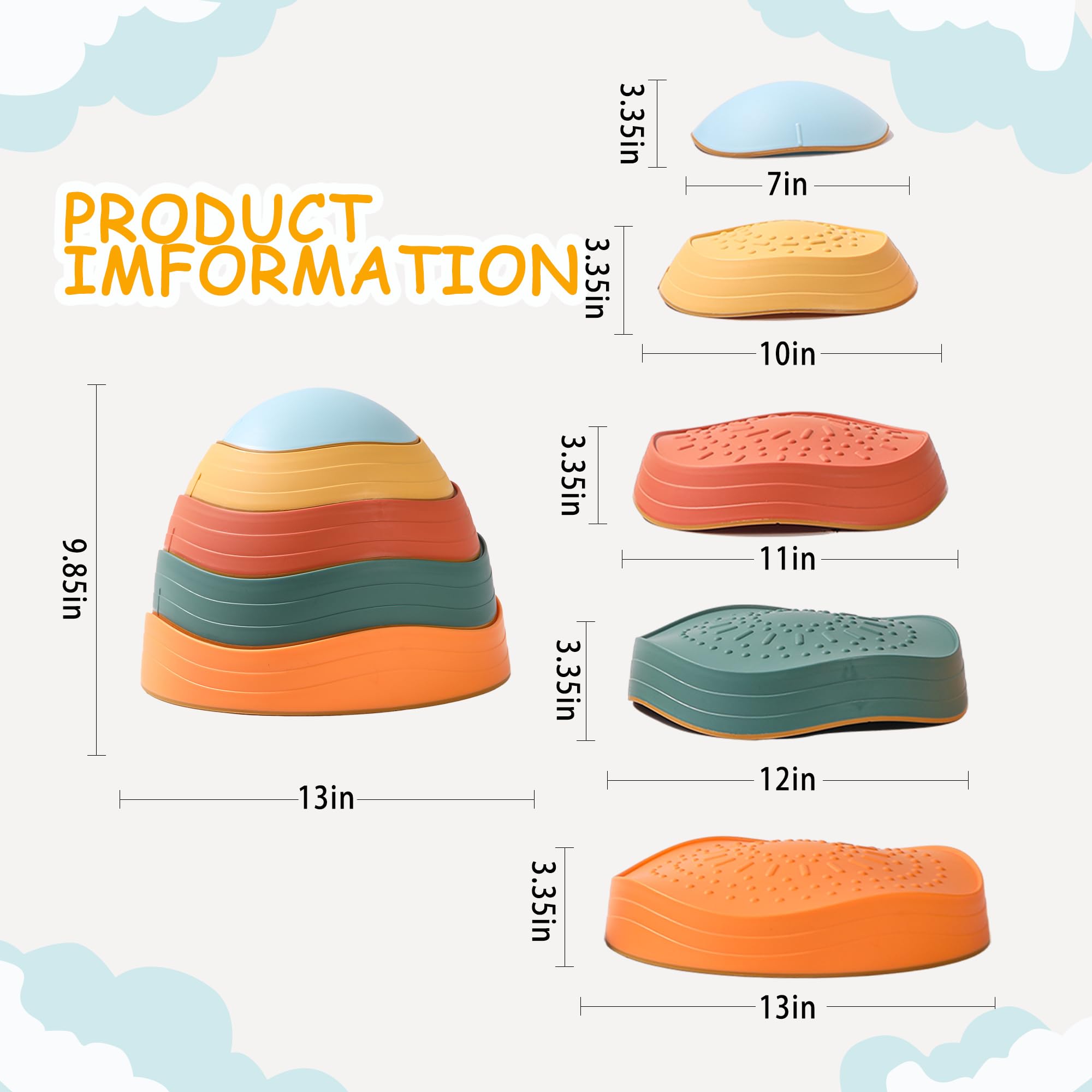 Balance Stepping Stones for Kids 5pcs Non-Slip River Stones Obstacle Course Play Indoor and Outdoor Coordination Game Sensory Toys Toddler Ages 3 4 5 6 7 8+ (Classic)