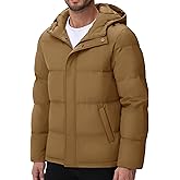 Cotrasen Men's Puffer Jacket Hooded Down Jacket Water-Resistant Windproof Full Zip Up Winter Warm Thicken Coat with Hood