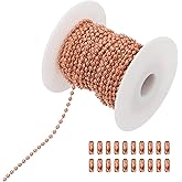 PATIKIL 10m/32.8ft Beaded Ball Chain, 2.4mm Stainless Steel Pull Chain Extension with 20 Pcs Connectors for Tag Chain, Keychain Rings, DIY Crafts, Rose Gold