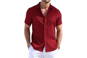 TUREFACE Men's Button Down Short Sleeve Shirts Summer Beach Shirts Textured Vacation Shirts