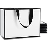 YACEYACE Small White & Black Gift Bags, 10 Pcs, 8x3.75x6 Inch, Ribbon Handle, Mini Gift Bags for Party, Birthday, Goodie Bag, Favor Bag