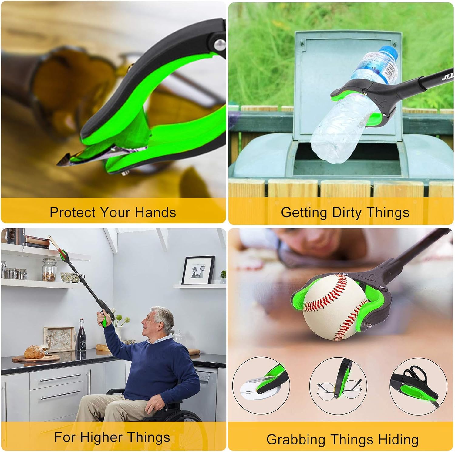 Jellas 2-Pack 32 Inch Grabber Reacher Tool with Shoehorn, 90° Rotating Head Grabber Tool for Elderly, Outdoor and Indoor Trash Picker Grabber(Green): Health & Personal Care